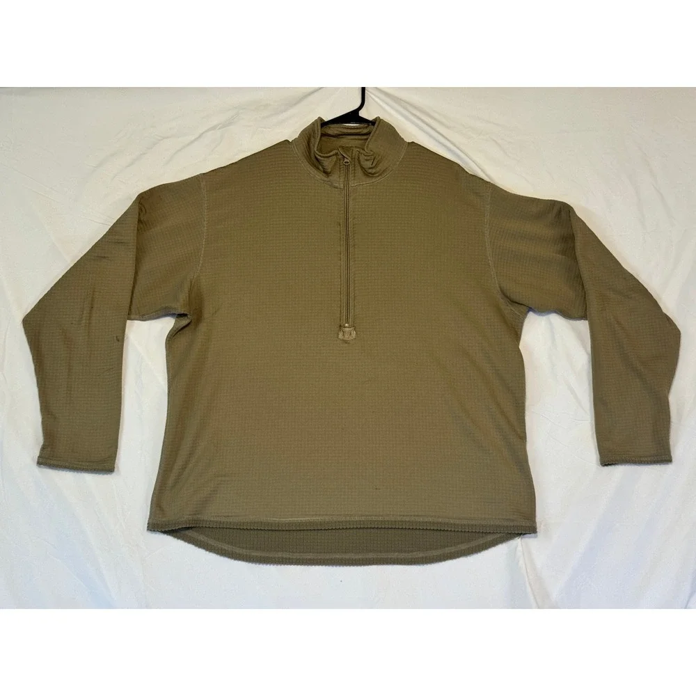 Polartec Coyote Brown Grid Fleece Quarter Zip Tactical Pullover Mens XL Made USA